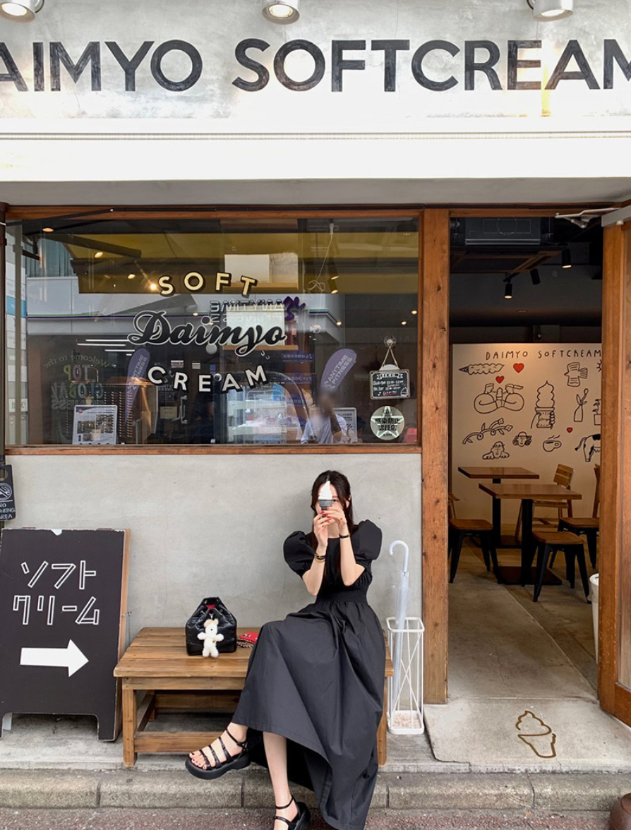 【一部即納】ウエストシャーリング パフスリーブワンピース