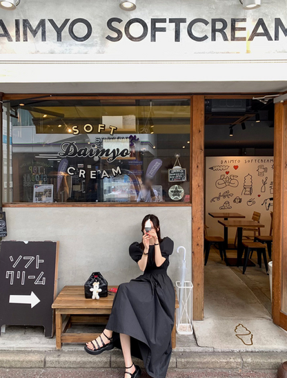 【一部即納】ウエストシャーリング パフスリーブワンピース