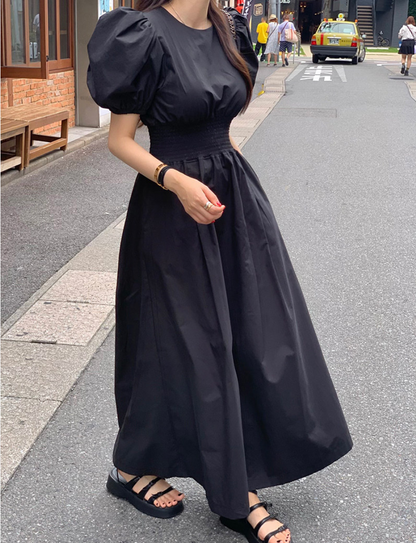 【一部即納】ウエストシャーリング パフスリーブワンピース