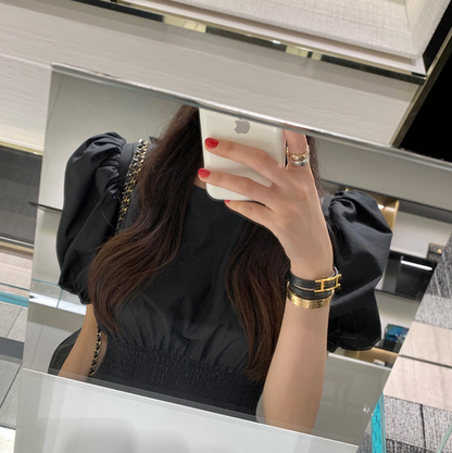 【一部即納】ウエストシャーリング パフスリーブワンピース