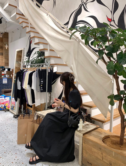 【一部即納】ウエストシャーリング パフスリーブワンピース