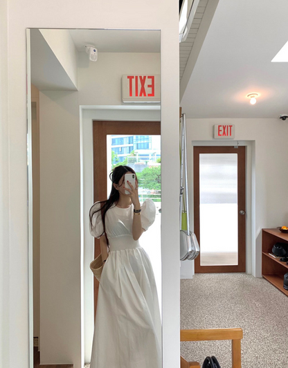 【一部即納】ウエストシャーリング パフスリーブワンピース