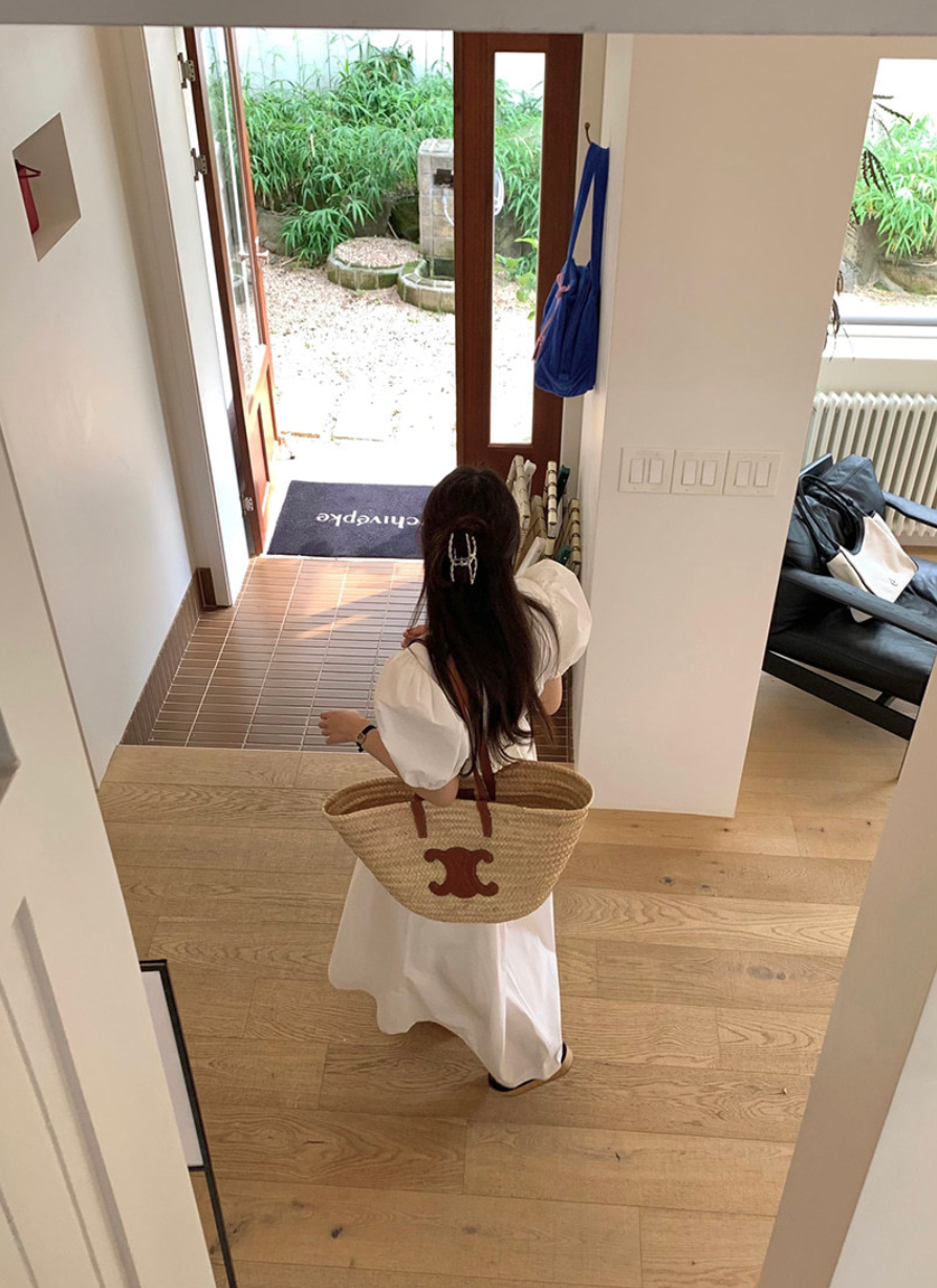 【一部即納】ウエストシャーリング パフスリーブワンピース