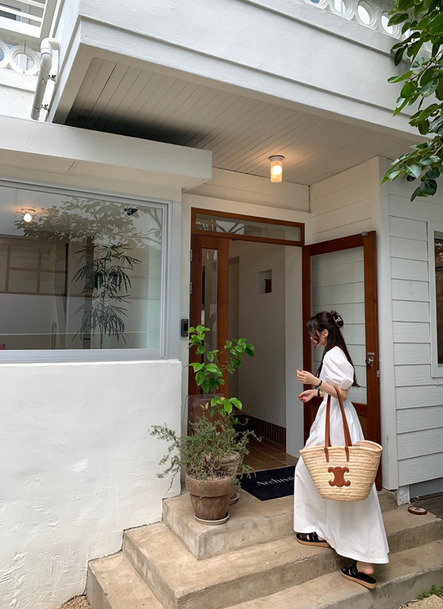 【一部即納】ウエストシャーリング パフスリーブワンピース