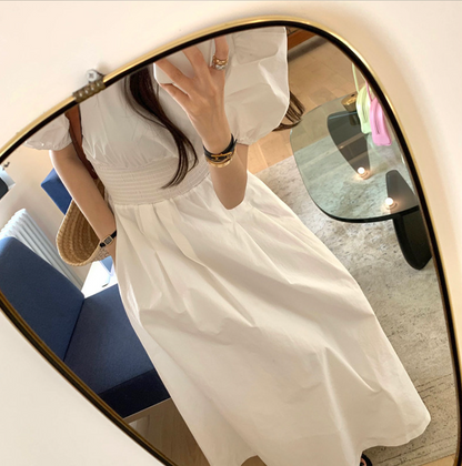 【一部即納】ウエストシャーリング パフスリーブワンピース