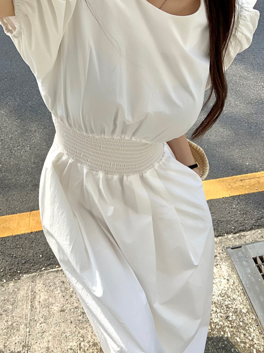 【一部即納】ウエストシャーリング パフスリーブワンピース