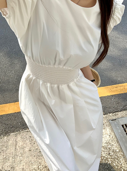 【一部即納】ウエストシャーリング パフスリーブワンピース