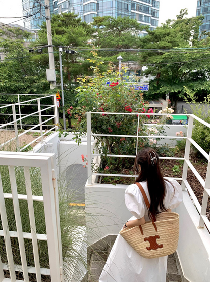 【一部即納】ウエストシャーリング パフスリーブワンピース