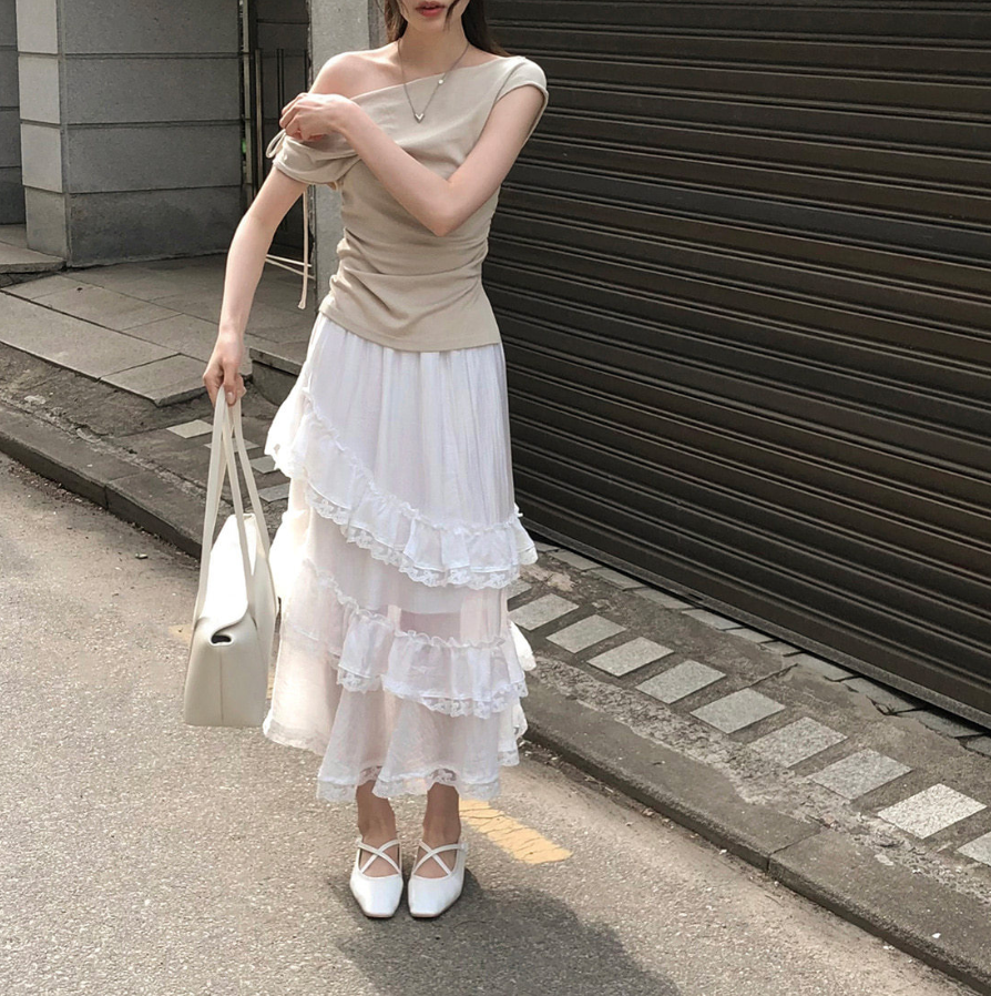 【即納】ワンショルダー ギャザートップス