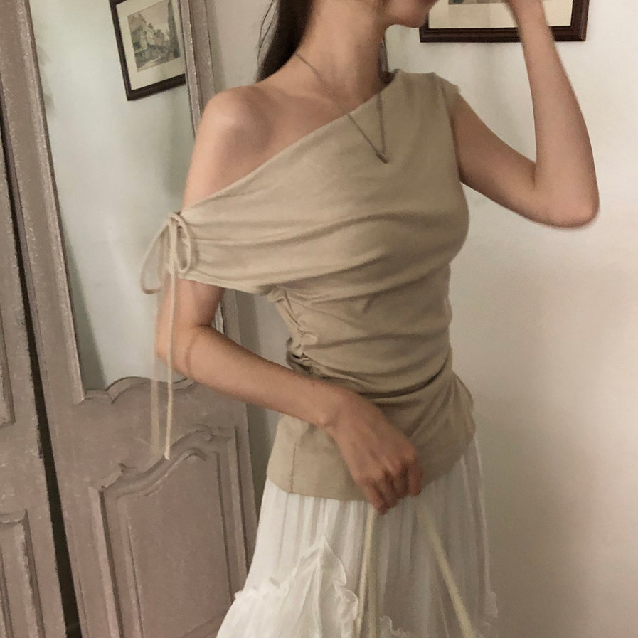 即納【新作 4/10(金)12:00～販売START】ワンショルダー ギャザートップス