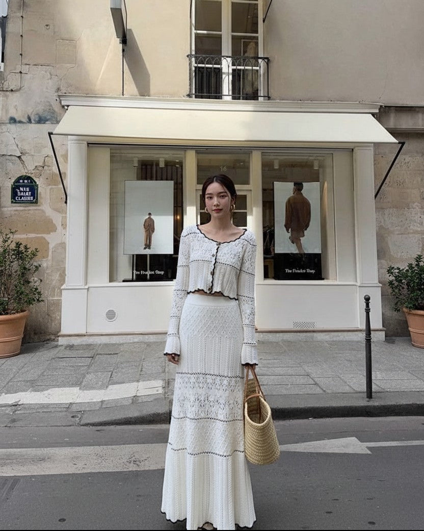 新作【即納 4/24(金)12:00～販売START】クロシェライン ニットセットアップ