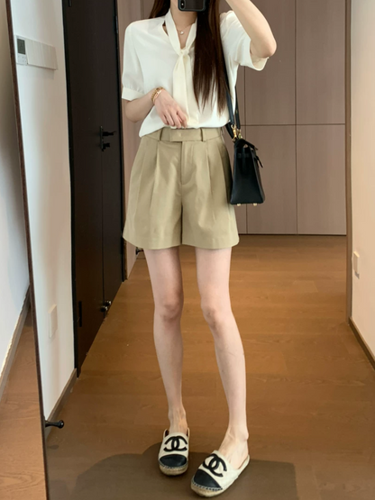 【即納】ハイウエストタックショートパンツ