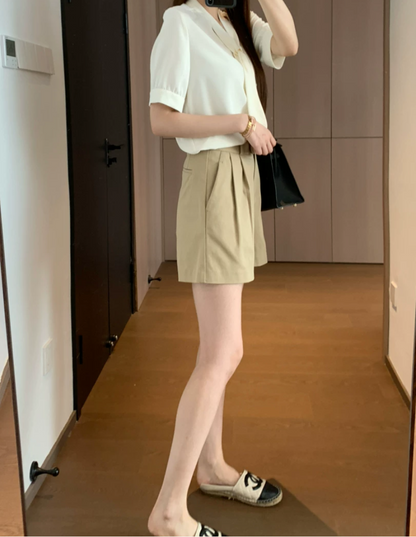 【即納】ハイウエストタックショートパンツ