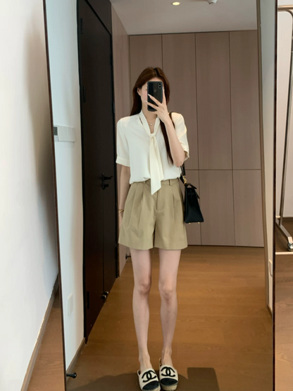【即納】ハイウエストタックショートパンツ
