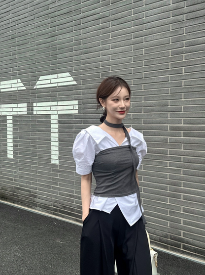 新作【即納 5/22(金)12:00～販売START】アシメオープンカラーシャツ
