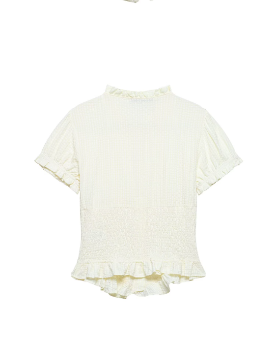 新作【即納 7/24(金)12:00～販売START】シャーリングリボン ペプラムブラウス