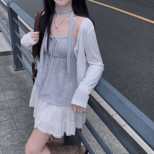 新作【即納 6/26(金)12:00～販売START】チェックリボン キャミソールトップス