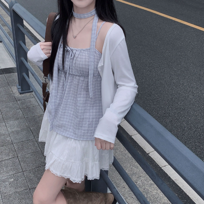 新作【即納 6/26(金)12:00～販売START】チェックリボン キャミソールトップス