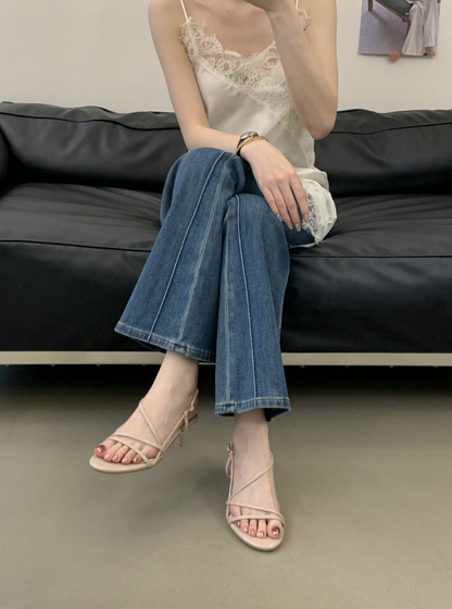 新作【予約 8/7(金)12:00～販売START】ナロークロスストラップ ヒールサンダル
