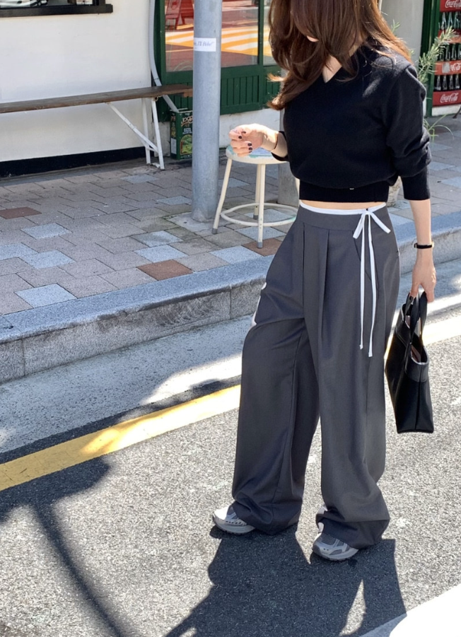 【即納】サイドリボン ワイドスラックス