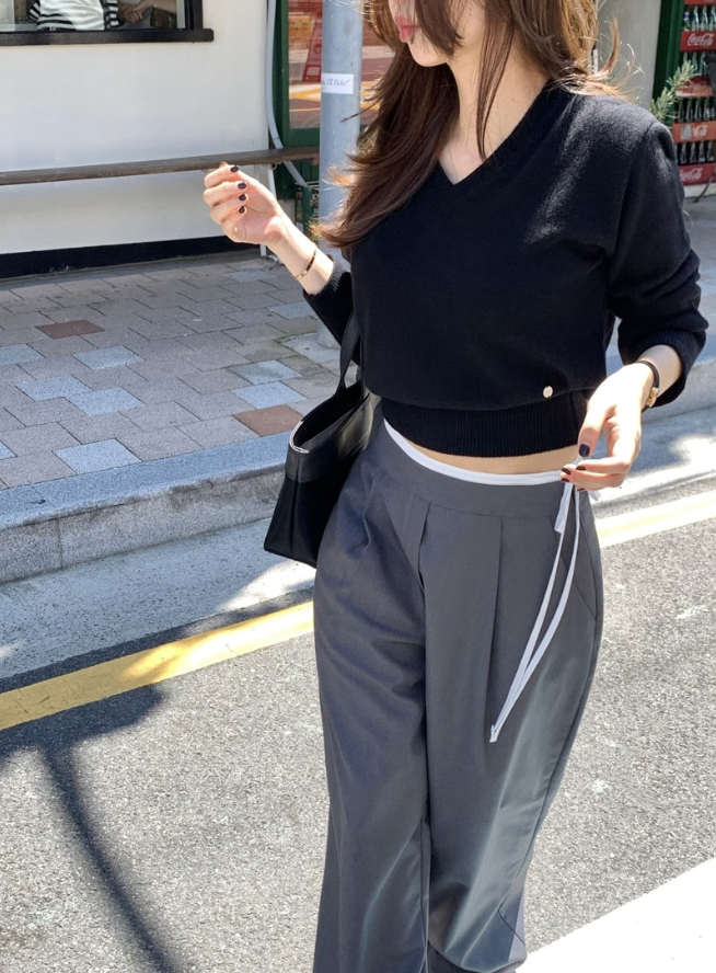 【即納】サイドリボン ワイドスラックス