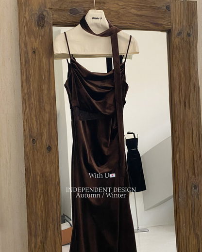 【即納】ドレープライン ベルベットキャミワンピース