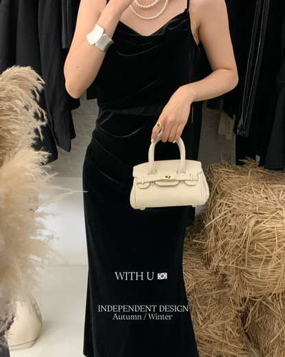 【即納】ドレープライン ベルベットキャミワンピース