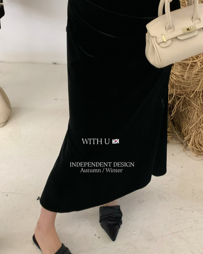 【即納】ドレープライン ベルベットキャミワンピース