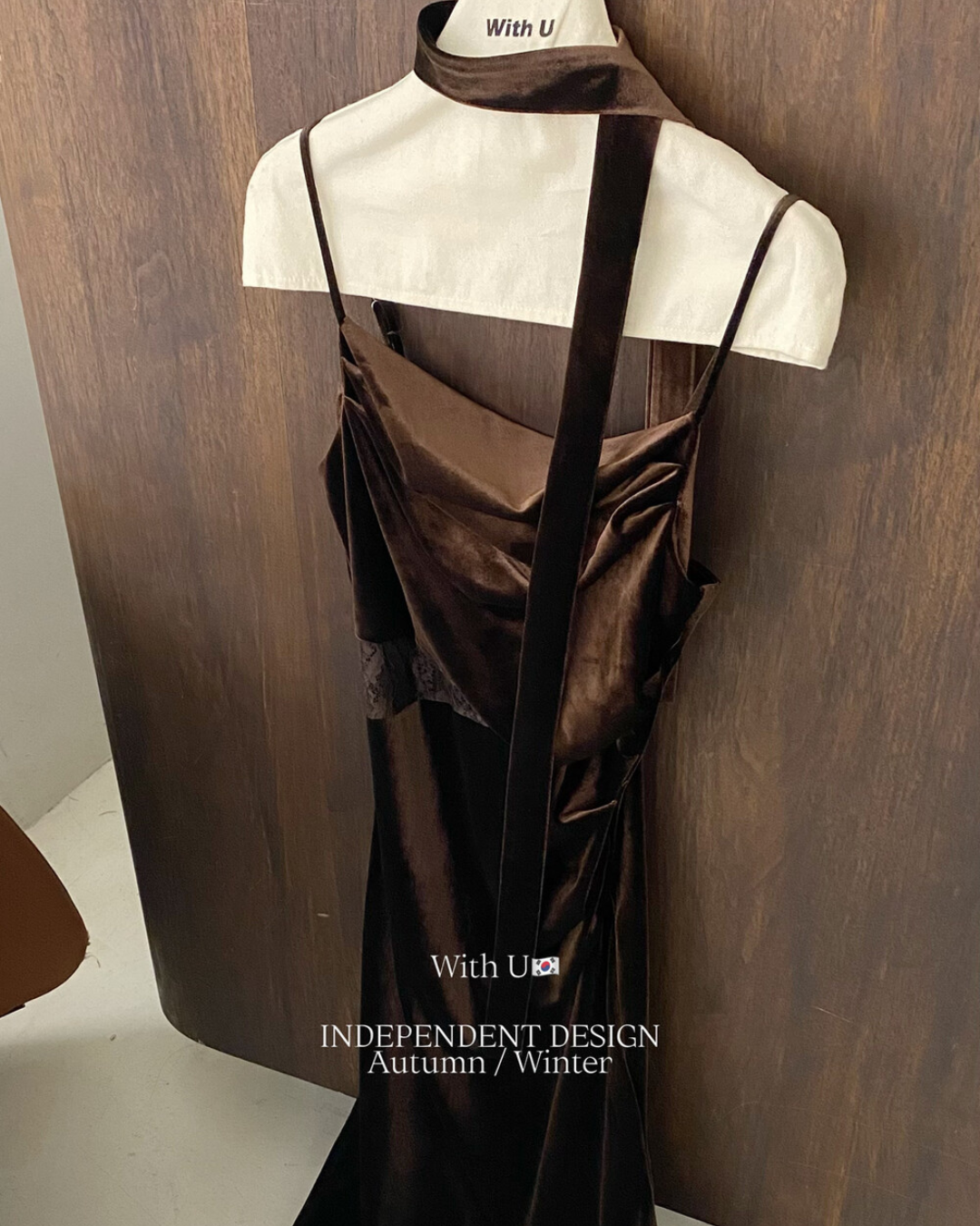 【即納】ドレープライン ベルベットキャミワンピース