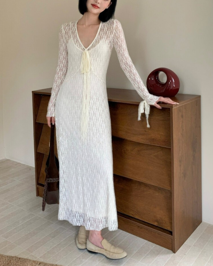 【即納】レースロングワンピース