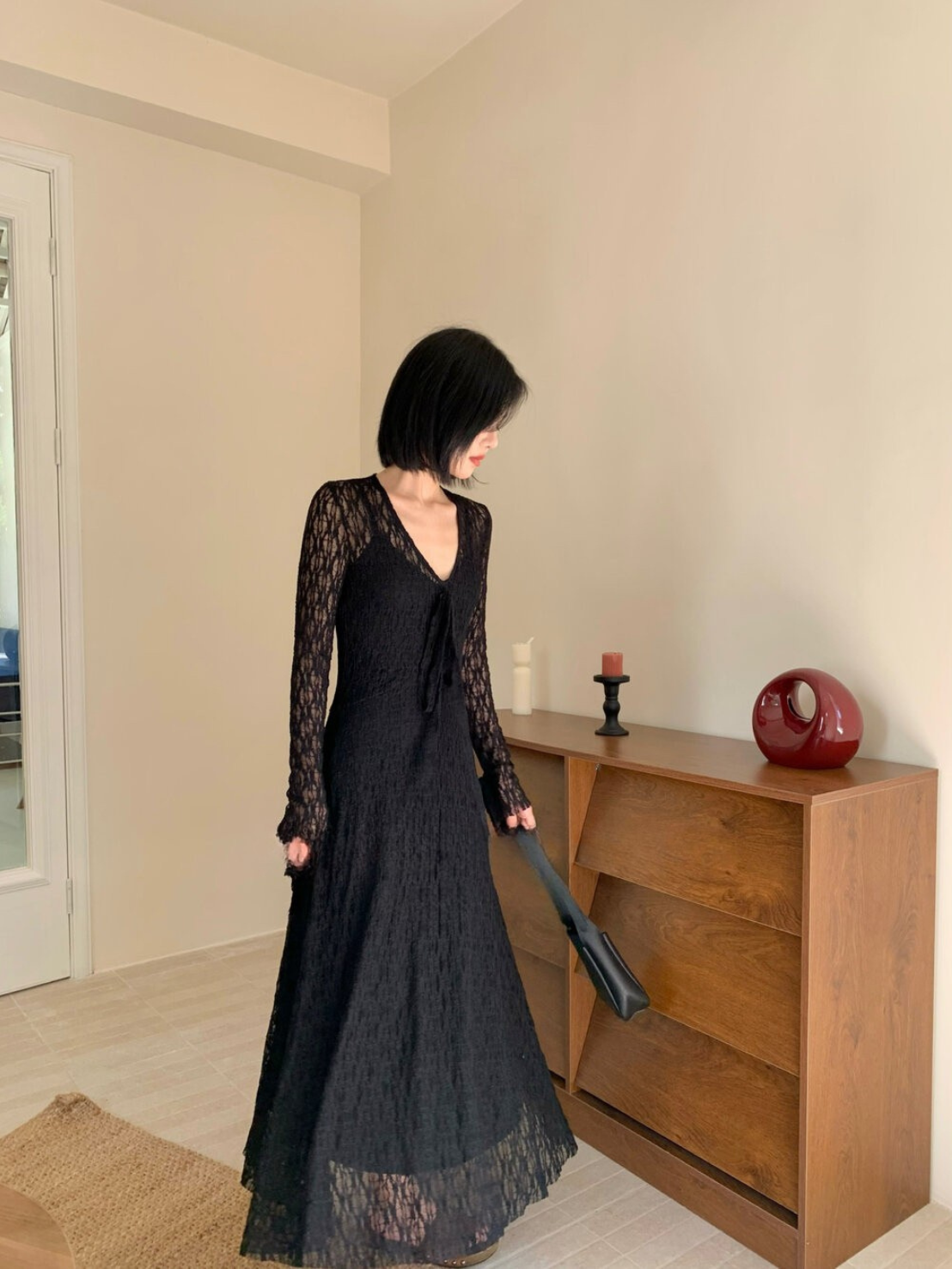 【即納】レースロングワンピース