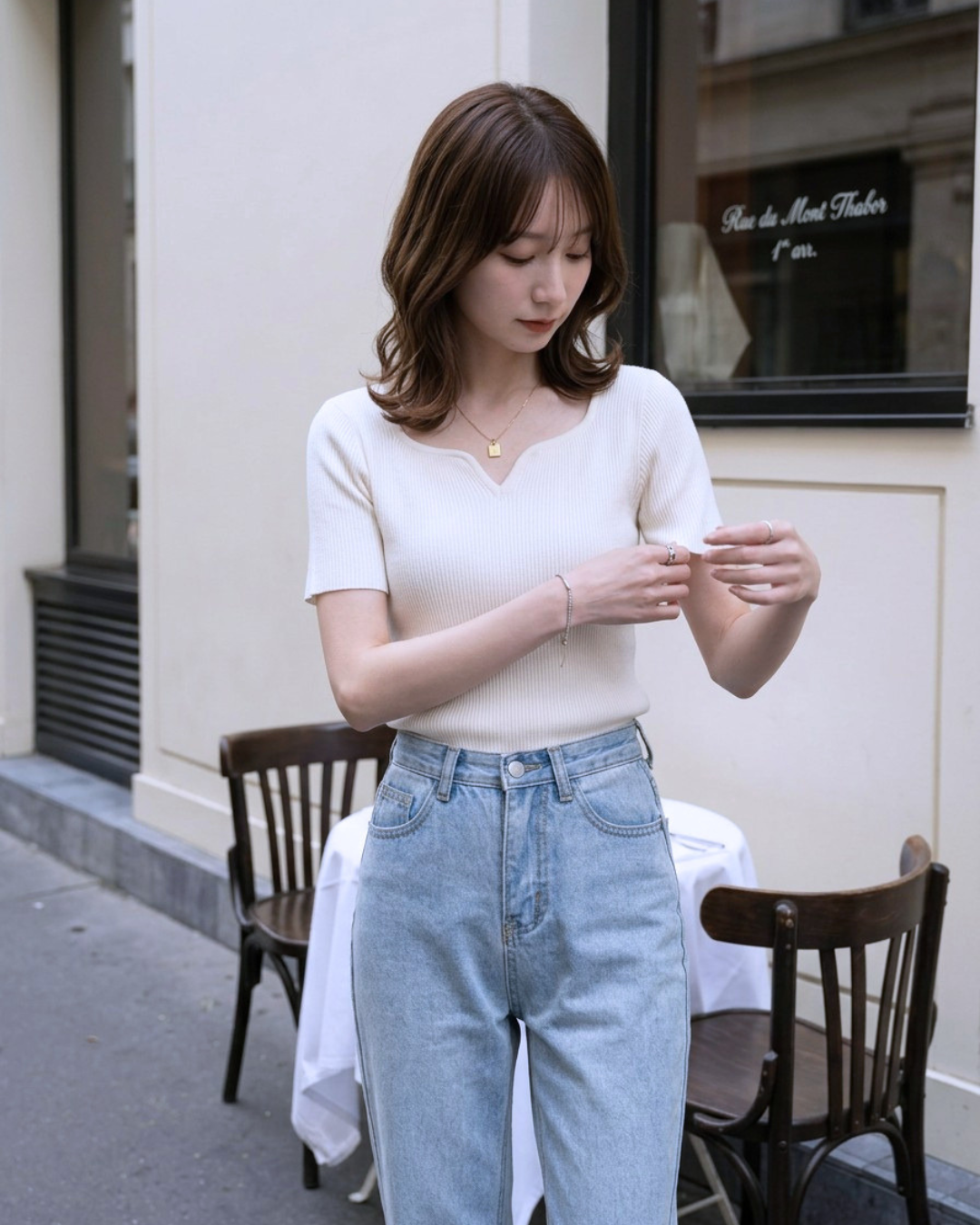 [ Influencer Recommend ]【即納】半袖カーブネックリブニットトップス