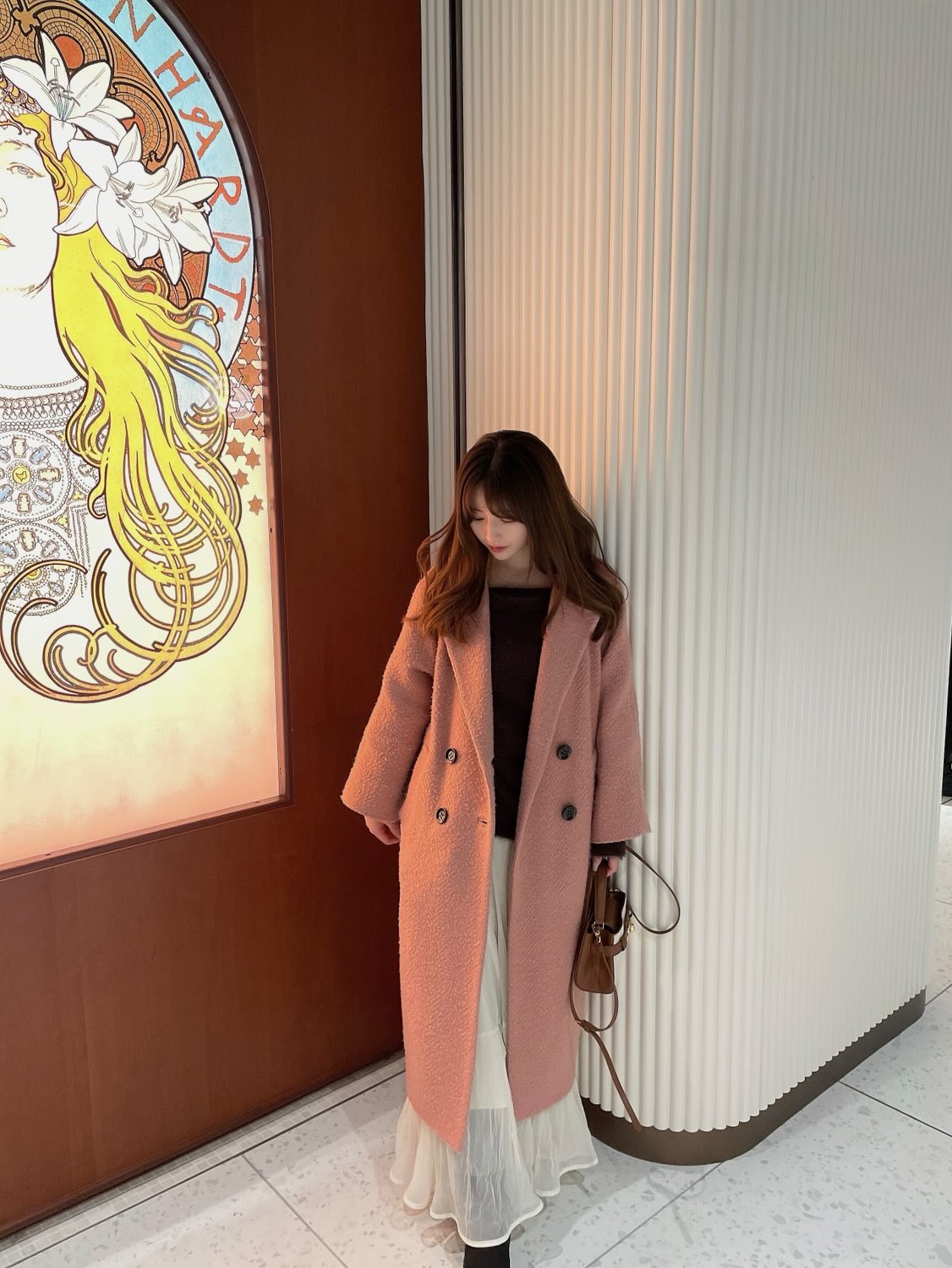 ［ SET ］モヘアライクフェザーニットプルオーバー × ティアードシフォンロングスカート