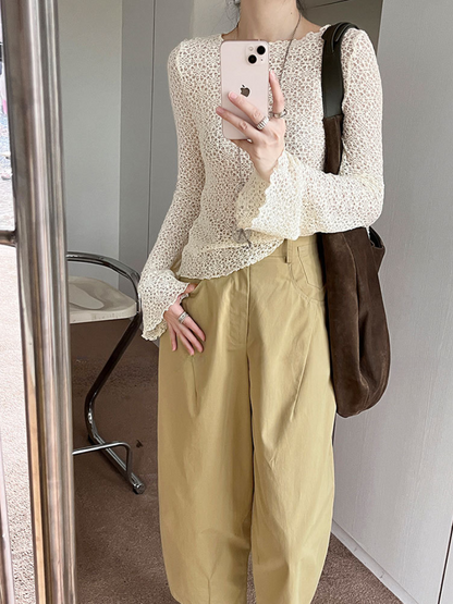 【在庫限り!! | 即納♡】フレアスリーブシアークロシェトップス