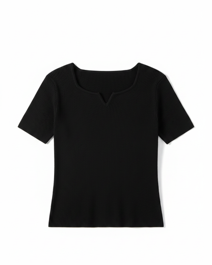 セット対象 | 2BUY10%OFF【即納】半袖カーブネックリブニットトップス
