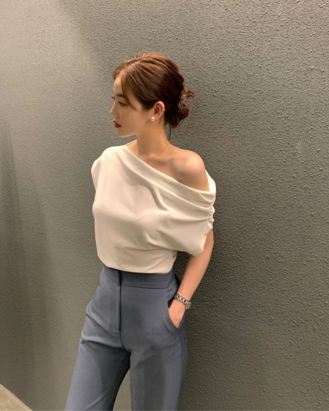 [ Influencer Recommend ]【一部即納】ギャザードレープワンショルトップス