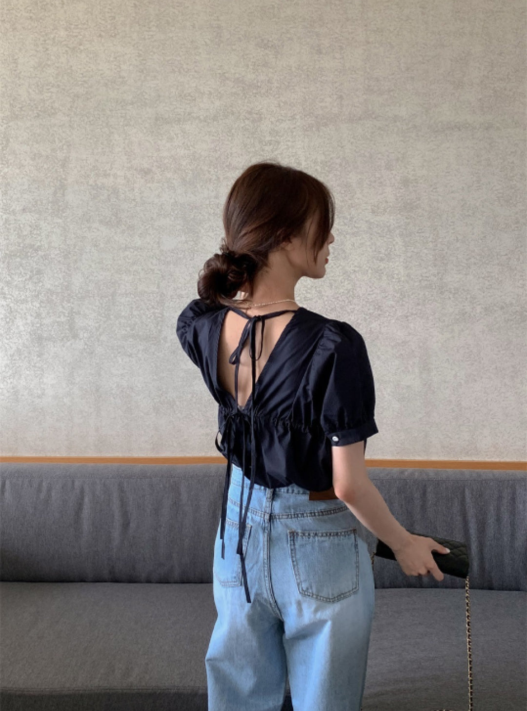 [ Influencer Recommend ]【即納】バックリボンパフスリーブブラウス