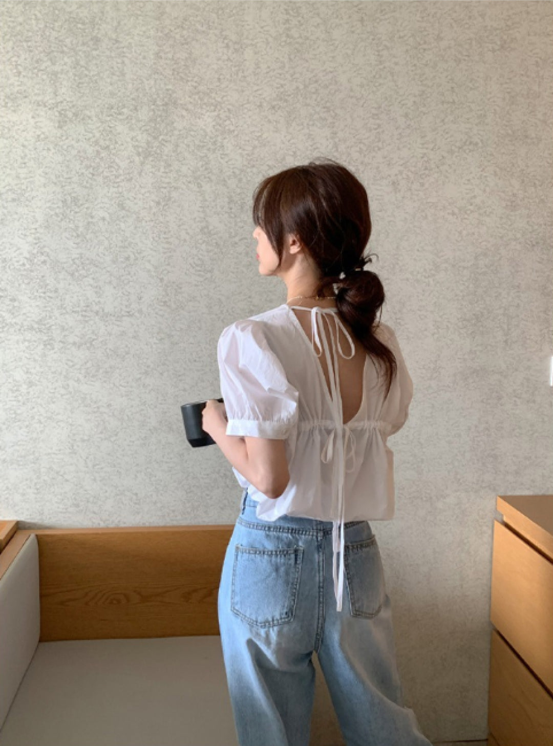 [ Influencer Recommend ]【即納】バックリボンパフスリーブブラウス