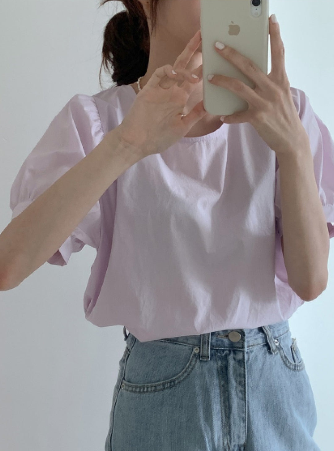 バックリボンパフスリーブブラウス