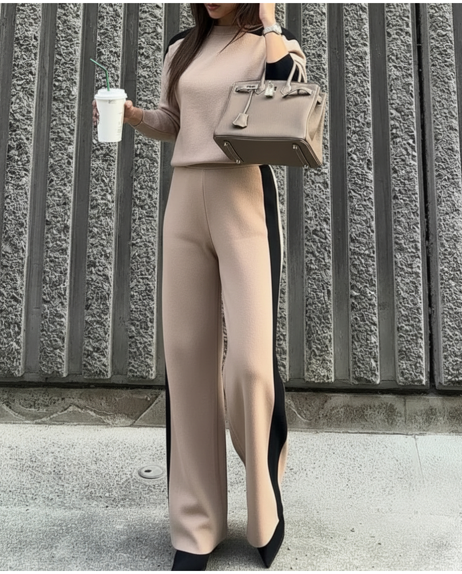 【即納】バイカラーラインリラックスセットアップ