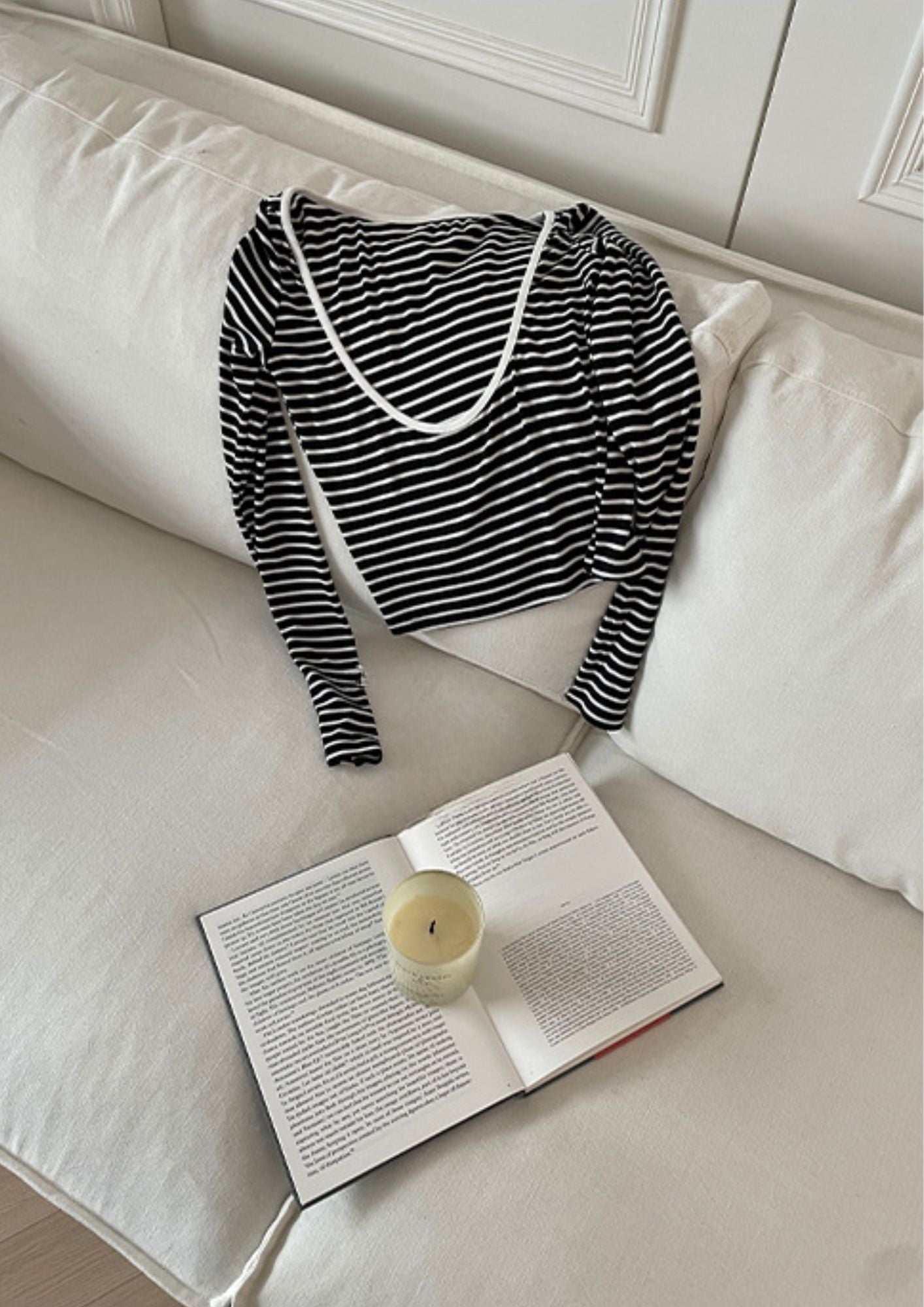 【即納】バックオープンボーダーカットソー