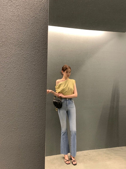 即納【新作 4/10(金)12:00～販売START】ギャザードレープワンショルトップス