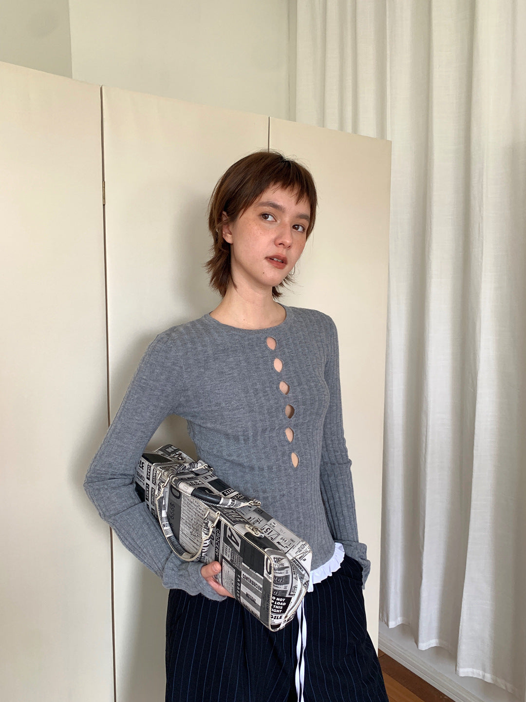 [ Influencer Recommend ]【即納】フロントカットアウトリブニットトップス