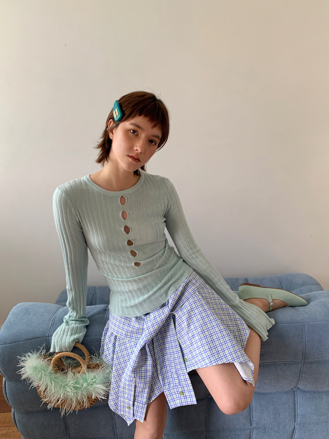 [ Influencer Recommend ]【即納】フロントカットアウトリブニットトップス