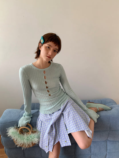 [ Influencer Recommend ]【即納】フロントカットアウトリブニットトップス