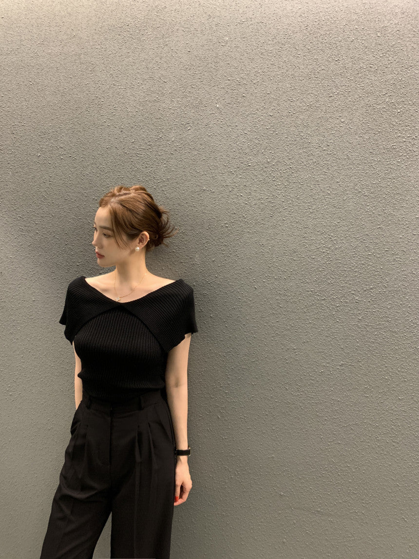 新作【即納 7/10(金)12:00～販売START】クロスショルダーニットトップス