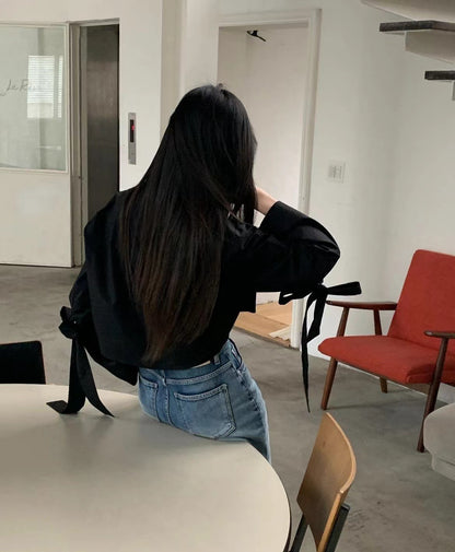 【即納】スリーブリボン ブロードブラウス