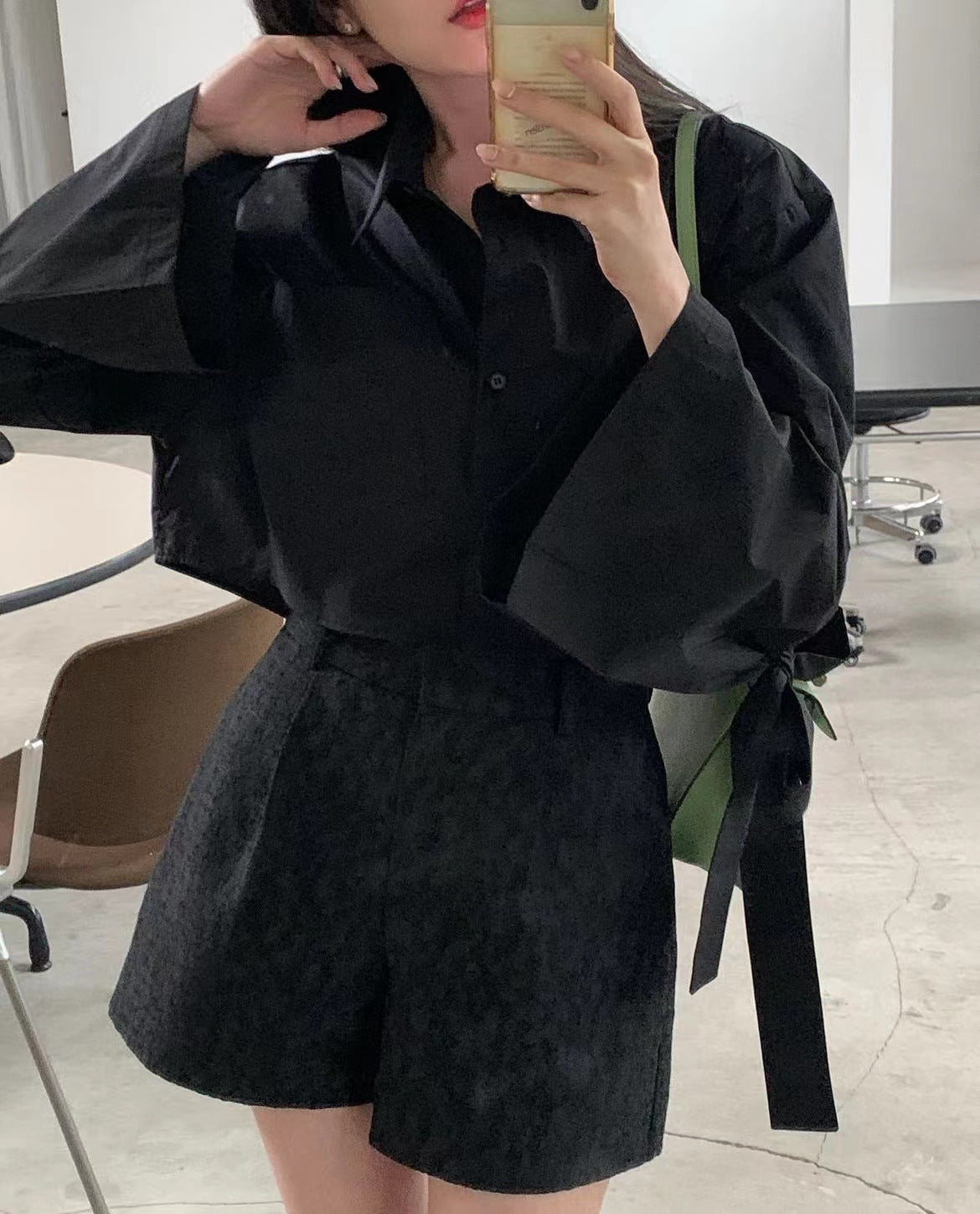 【即納】スリーブリボン ブロードブラウス