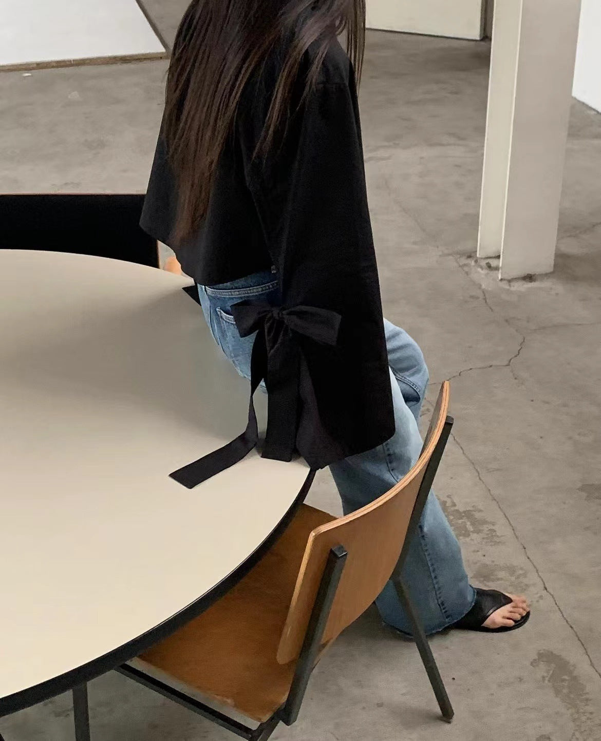 【即納】スリーブリボン ブロードブラウス