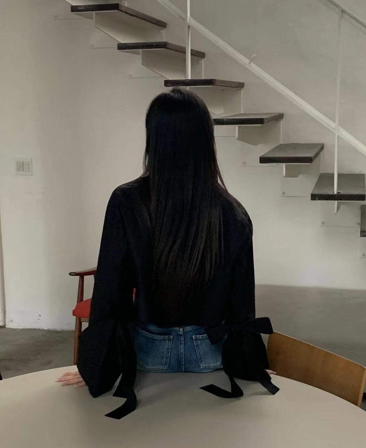 【即納】スリーブリボン ブロードブラウス